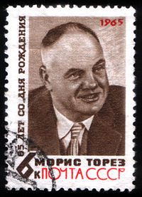 Почтовая марка СССР, посвящённая М. Торезу, 1965, 6 копеек (ЦФА 3214, Скотт 3052)